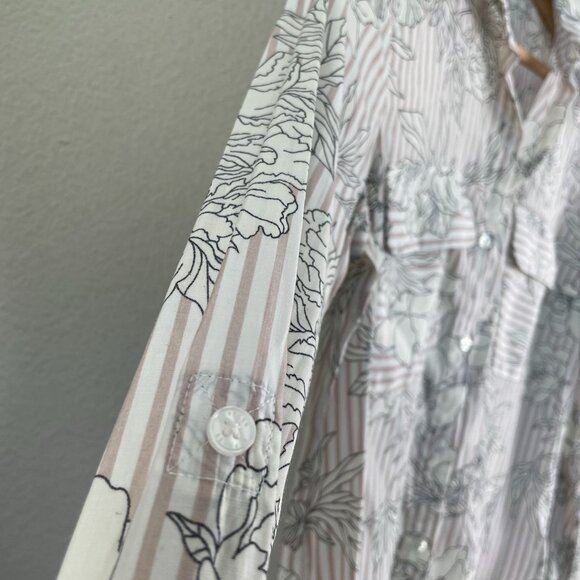 Express City Shirt Womens Small Floral Stripe Button Up Blouse Roll Tab Sleeve - Picture 6 of 8